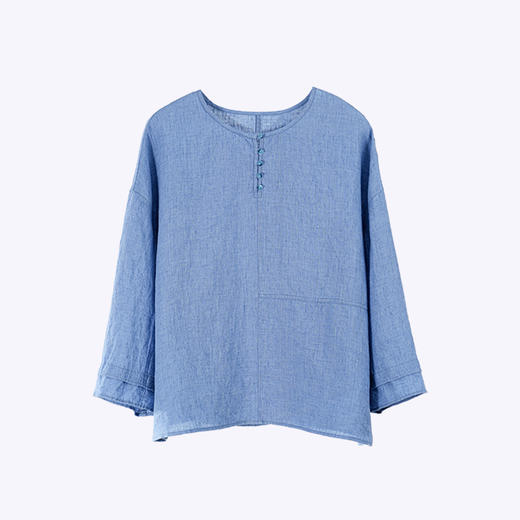 绽放253朵/【入蓝系列】亚麻结构感不对称中袖T恤圆领短袖女夏季 商品图4