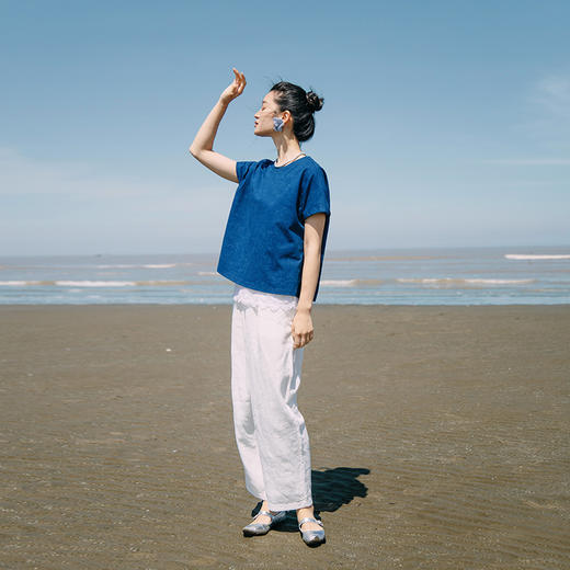 绽放295朵/【入蓝系列】两色纯棉宽松连身袖短袖T恤衫女夏季宽松 商品图1