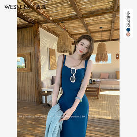 西遇吊带连衣裙女新款宽肩带修身纯欲包臀后妈裙长裙SS150094/SS150229