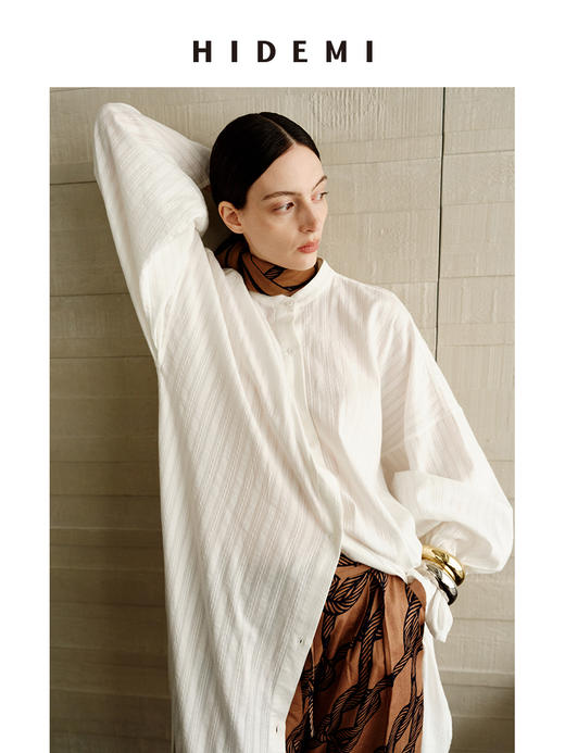 HIDEMI度假系列艺术感浮雕面料大廓形立裁oversize长款衬衫连衣裙 商品图5