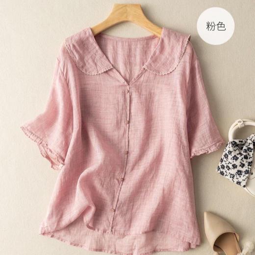 雀说夏季薄款棉麻文艺复古宽松显瘦娃娃领上衣T恤女AL6037 商品图2