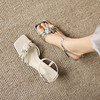 阿么手工女鞋仙女风花朵一字带细跟高跟鞋4CM露趾法式时装凉鞋女 商品缩略图4