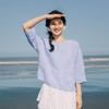 绽放253朵/【入蓝系列】亚麻结构感不对称中袖T恤圆领短袖女夏季 商品缩略图0
