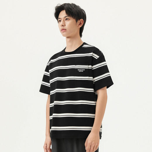 gxg.jeans男装 黑色条纹设计复古休闲宽松圆领短袖T恤 25年夏热卖 商品图2