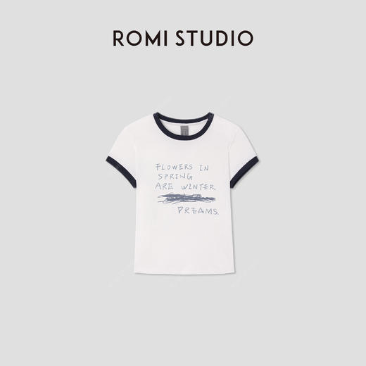 ROMI STUDIO“拥抱美好”棉质手绘涂鸦印花撞色短袖T恤 RWCRSY3027(现货) 商品图0