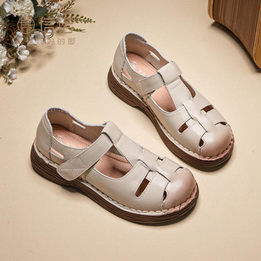 【母亲节礼物】信诺妈妈凉鞋2025新款夏季中老年真皮罗马凉鞋女款X5L003-90 商品图0