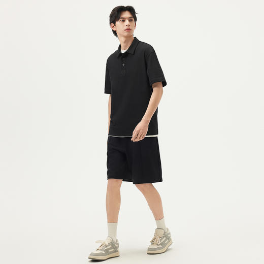 gxg.jeans男装  黑色简约刺绣休闲翻领短袖T恤POLO衫 25年夏热卖 商品图3