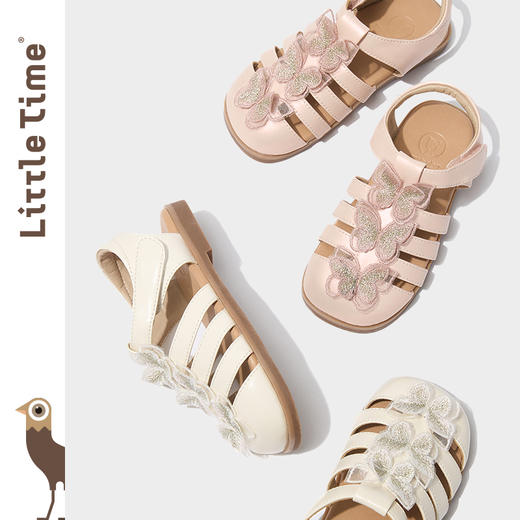 littletime女童凉鞋2025夏新款洋气时尚蝴蝶百搭镂空包头罗马鞋 商品图4