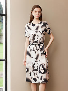 【桑蚕丝印花连衣裙】25年夏季新品女士中长款真丝拼接裙子