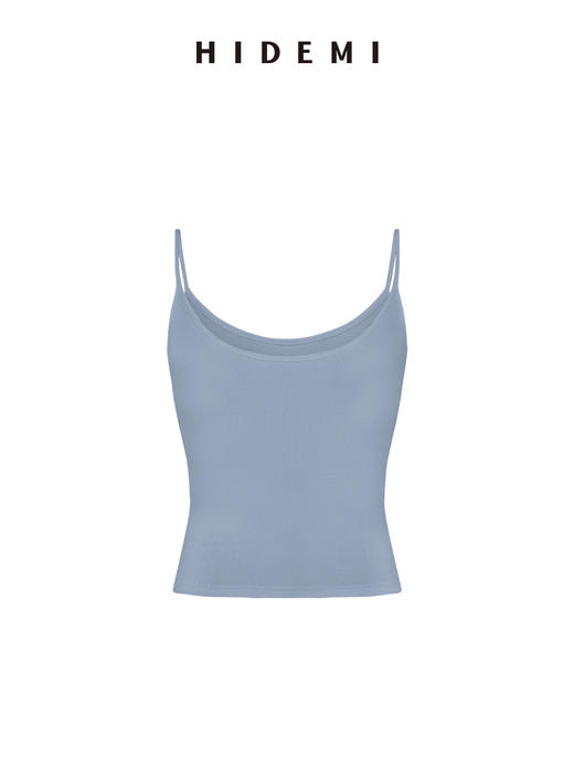HIDEMI 度假系高织天然棉超弹力百搭款一字领吊带背心/灰色/白色/雾霾蓝 商品图10
