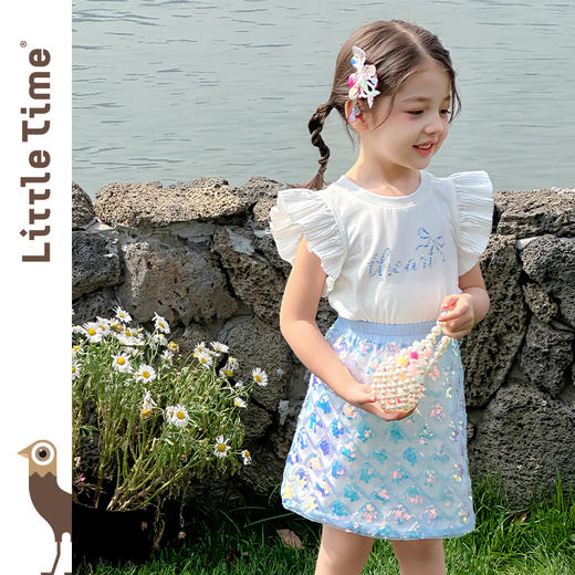 littletime女童T恤2025春夏新款儿童洋气时尚美人鱼短袖T恤半裙 商品图1