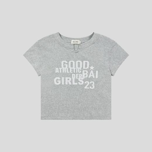 GOODBAI 23 GIRLS athletic撞色印花小V领紧身短款飞袖T恤 商品图3