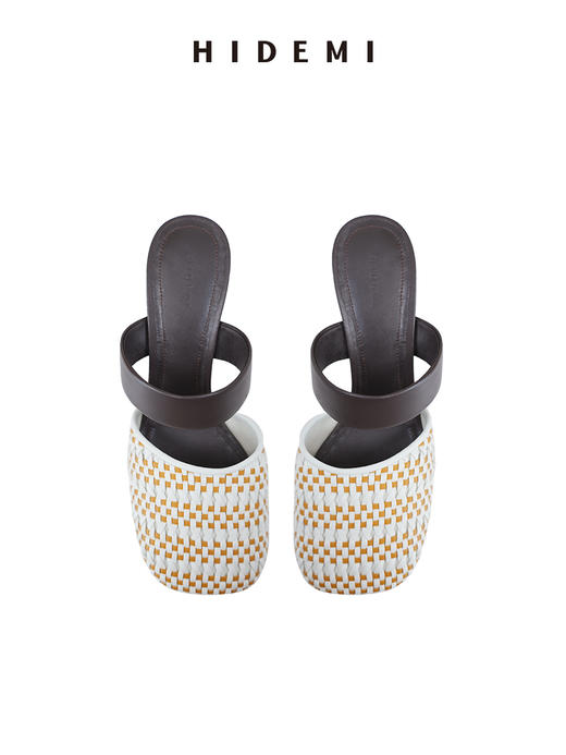 HIDEMI度假系列手工编织艺术感撞色一脚蹬小猫跟穆勒鞋 商品图3