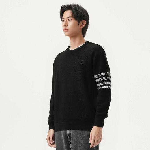 gxg.jeans男装 黑色撞色设计雪尼尔圆领毛衣针织衫男 25年春热卖 商品图2