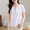 雀说正肩v领短袖t恤女新款夏季爆款女装宽松假两件上衣中年体恤衫AL20083 商品缩略图1