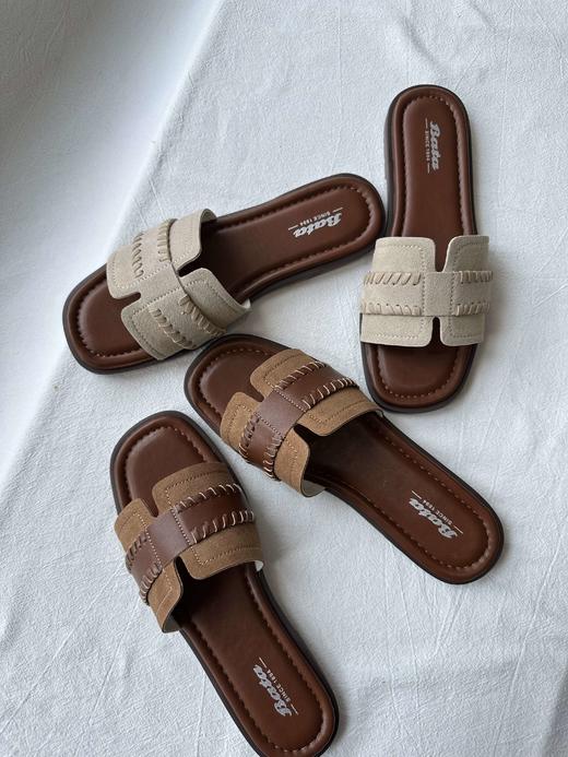 贝壳三 女款编织度假风一字软底拖鞋外穿百搭平底凉鞋C051339 商品图12