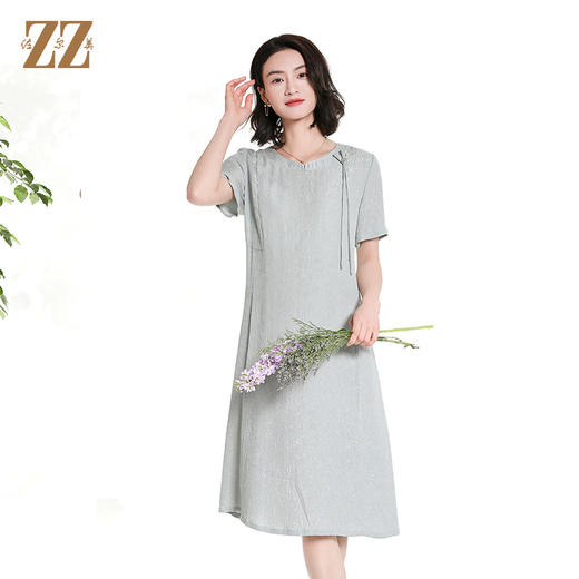 佐尔美夏季新款新中式国风时尚气质桑蚕丝短袖连衣裙女M42LS98 商品图0