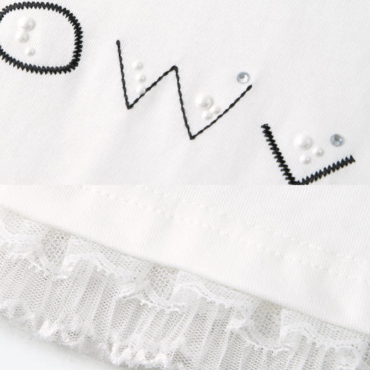 【严选】诗凡黎刺绣字母图案凉感T恤2025夏新款蕾丝拼接宽松百搭短袖上衣7G5301431 商品图4