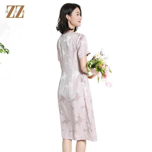 佐尔美夏季新款新中式气质桑蚕丝短袖连衣裙女M42LS96 商品图4