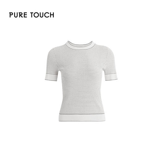 PURE TOUCH简约黑白条纹圆领短袖针织衫 1346242115 商品图4