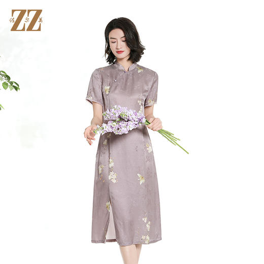 佐尔美夏季新款新中式国风旗袍桑蚕丝短袖连衣裙女M42LS93 商品图3