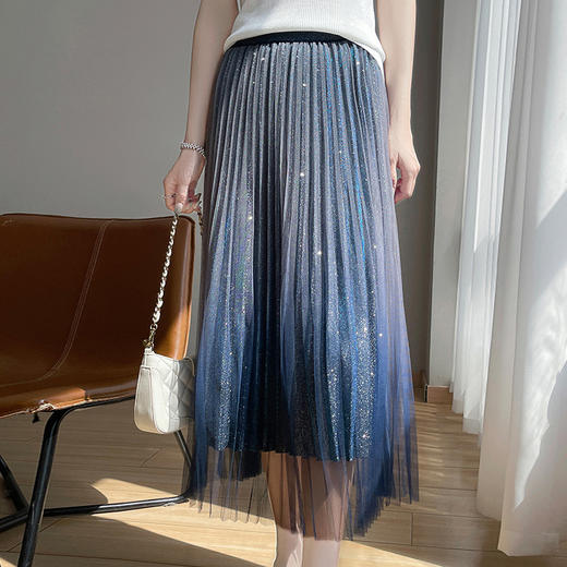 雀说时尚网纱半身裙新款高腰显瘦纱裙时尚气质高级感百褶裙AL6675 商品图0