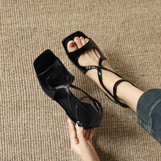 阿么手工女鞋气质法式鱼嘴真皮凉鞋2025新款交叉带性感高跟鞋6CM 商品图3