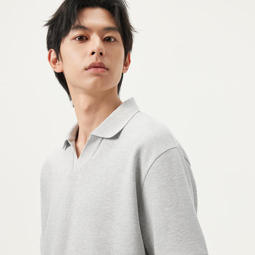 gxg.jeans男装 简约格纹肌理无扣领口短袖POLO衫男 25年夏季热卖 商品图4