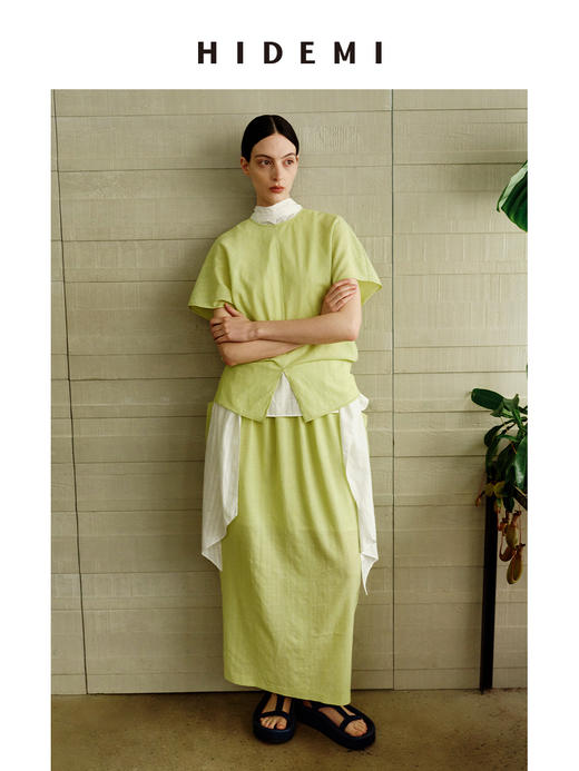 HIDEMI 度假系列多巴胺奶油绿立体斜裁设计感上衣半裙套装 商品图0