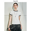 Sue.M 小香风弹力显瘦百搭打底衫女 甜酷风舒适圆领短袖撞色边t恤 商品缩略图0