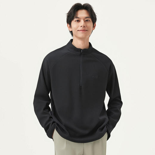 gxg.jeans男装 黑色胸前绣花简约立领半开襟长袖T恤男 25年春热卖 商品图1