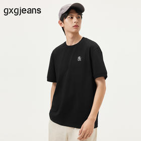 gxg.jeans男装  黑色潮流刺绣基础宽松圆领短袖T恤男 25年夏热卖
