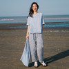 绽放192朵/【入蓝系列】石墨洗肌理感纯亚麻碎褶中袖T恤短袖女夏 商品缩略图2