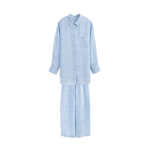 绽放女装274-281朵/【入蓝系列】色织亚麻宽松衬衫阔腿休闲裤套装 商品图4
