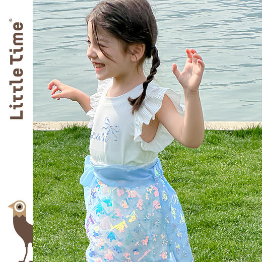 littletime女童T恤2025春夏新款儿童洋气时尚美人鱼短袖T恤半裙 商品图2