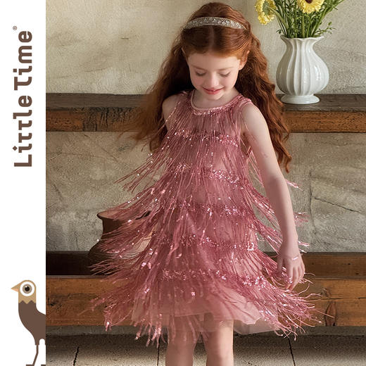littletime女童连衣裙2025夏新款儿童洋气时尚流苏背心公主裙 商品图0