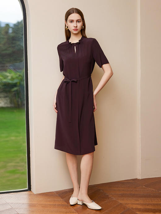 【真丝系带连衣裙】25年夏季女士新品100%桑蚕丝连衣裙时尚系带收腰裙子 商品图1