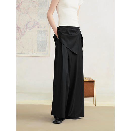 两三事琥珀夜曲2025夏季新款简约黑色可拆屁帘阔腿裤女宽松休闲裤 商品图2