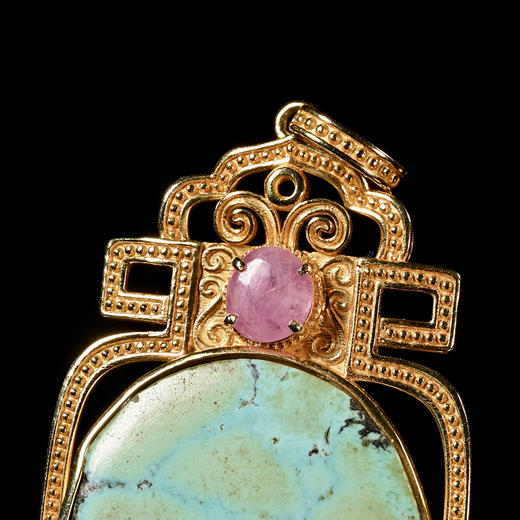 高古龟背绿松石+清代红宝石项坠 商品图5