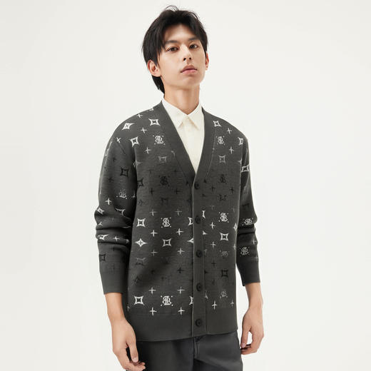 gxg.jeans男装 绿色满身老花时尚开襟毛衣针织衫男 25年春热卖 商品图2