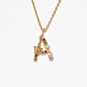 北京仓｜Girls Crew-Flutterfly Stone Initial-金色 蝴蝶与宝石 字母 项链［美国设计师］