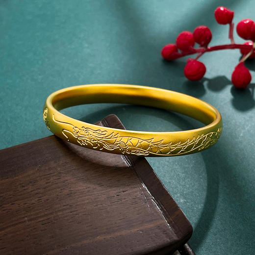 【限时克减150元】足金999 #婚庆 古法空心固口手镯龙凤戏珠龙凤镯龙凤呈祥婚嫁手镯（面宽约7.8-8.2mm，厚约3.7mm）(YQGFSZ00518)预售产品下单后不退款不退货不换货不补差价 商品图2