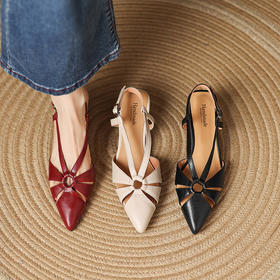 【预售5天】真皮复古罗马风编织镂空包头凉鞋女粗跟夏季后绊带仙女低跟鞋LD&7388