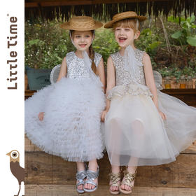 littletime女童连衣裙2025夏新款儿童洋气天使亮片网纱裙生日礼服