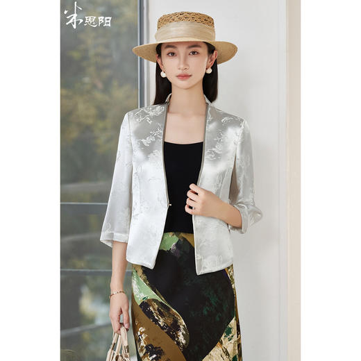 米思阳2026春季新款奢感醋酸新中式潮流短外套气质高级感缎面外搭1883 商品图2