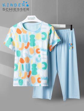 【抽象几何棉莫】SCHIESSER德国舒雅儿童睡衣春夏新款棉莫男童七分裤家居服3B/24313H