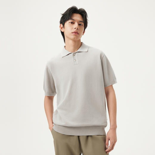 gxg.jeans男装 杏色毛织肌理简约短袖翻领POLO衫 25年夏季热卖 商品图1