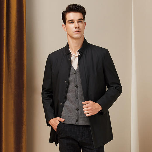 XB1098202 雪豹 真皮皮衣男薄羽绒内胆哑光头层牛皮中长款立领风衣 商品图0