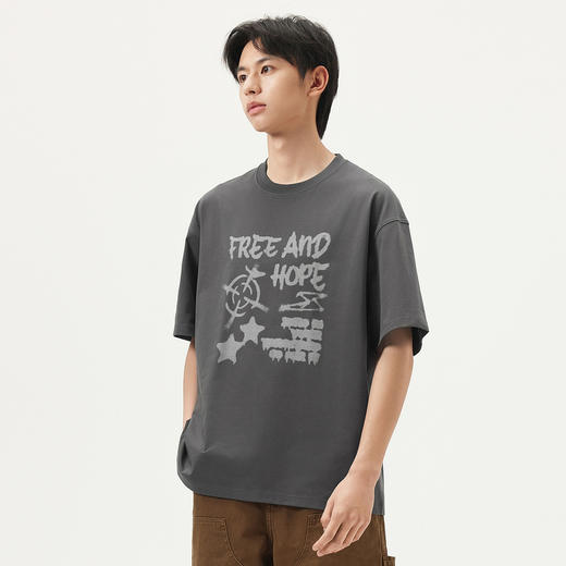 gxg.jeans男装  灰色字母印花潮流时尚宽松圆领短袖T恤 25夏热卖 商品图1