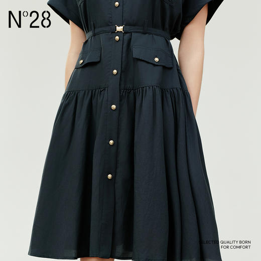 【破价】N°28 夏季法式设计感工装衬衫领连衣裙女中长款束腰显瘦垂感裙子单排扣长裙885252L590/885252L591 商品图10